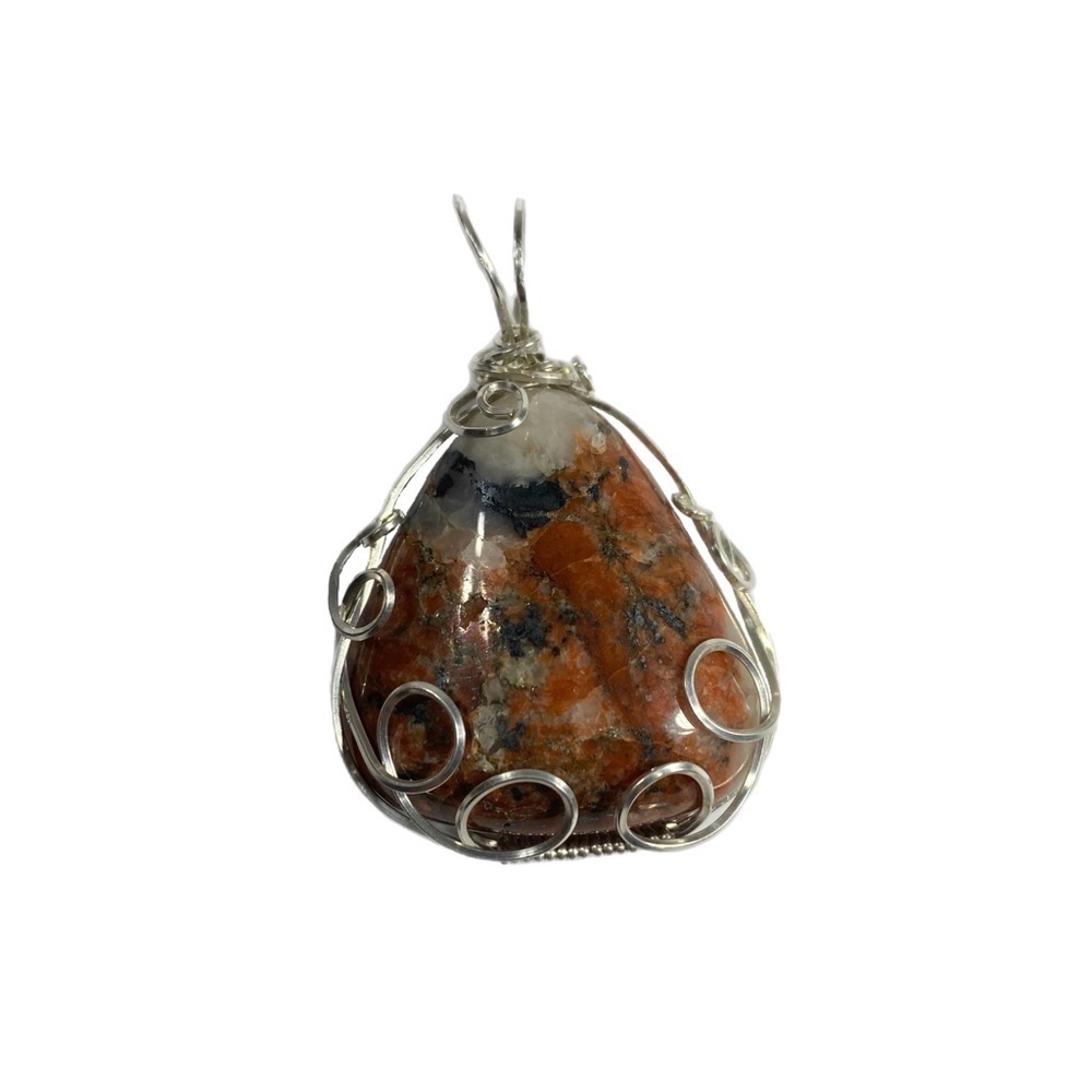 Red Plume Agate sterling Silver Wrapped Necklace Pendant